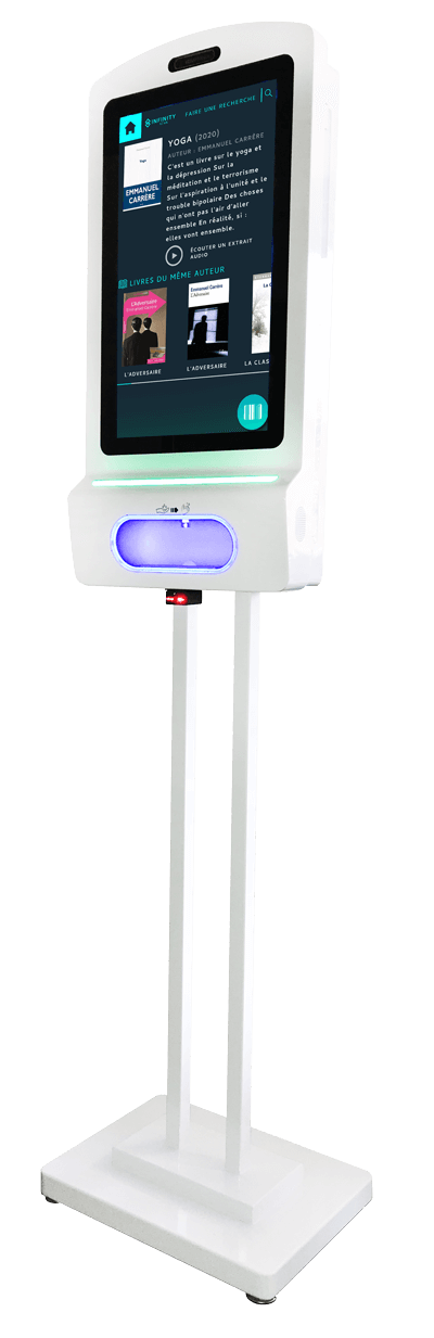 Borne sur pied écran tactile distributeur de gel hydroalcoolique 21,5 pouces - Infinity Scan Borne sur pied écran tactile distributeur de gel hydroalcoolique 21,5 pouces - Infinity Scan